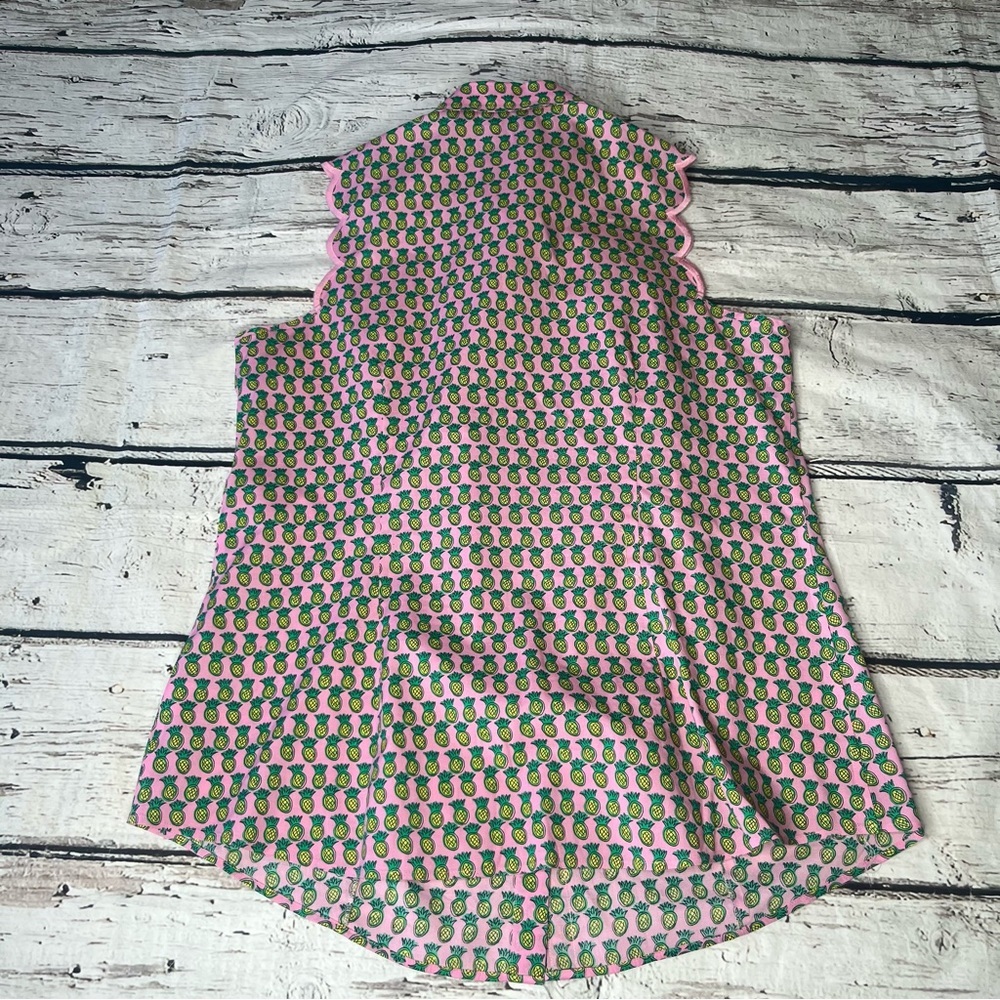 Talbots No-Iron Scalloped Edge Pineapple Print Sleeveless Blouse Size 10 - Picture 9 of 9
